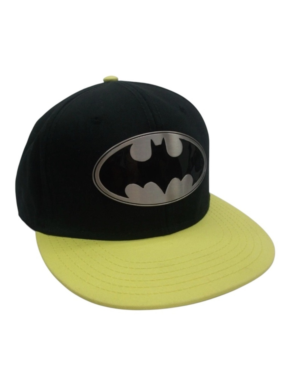 DC Comics 100% Cotton Batman Metal Badge Snapback Hat - Black and Yellow